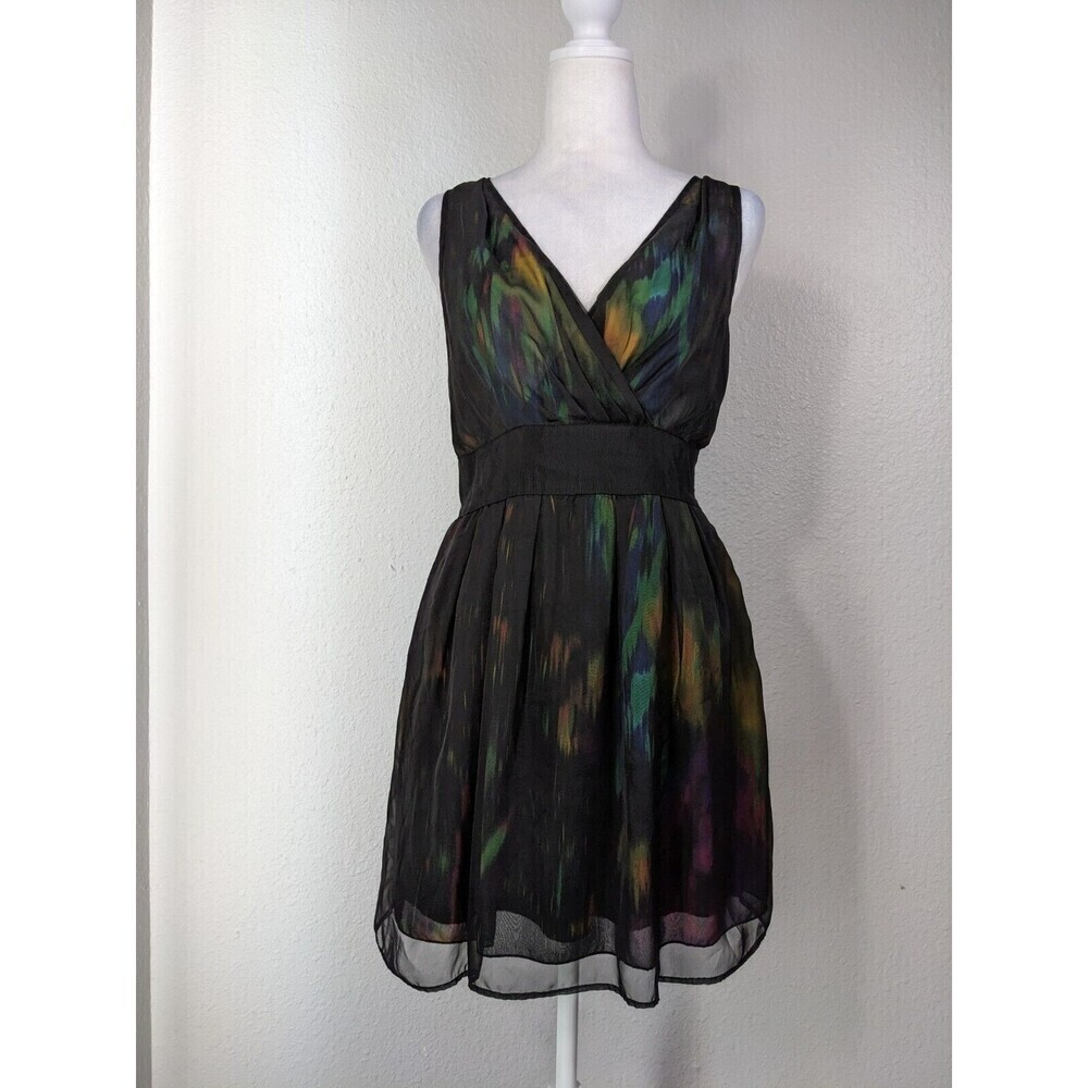 Pins & Needles Anthropologie Black Sheer V Neck Shift Dress Size 4
